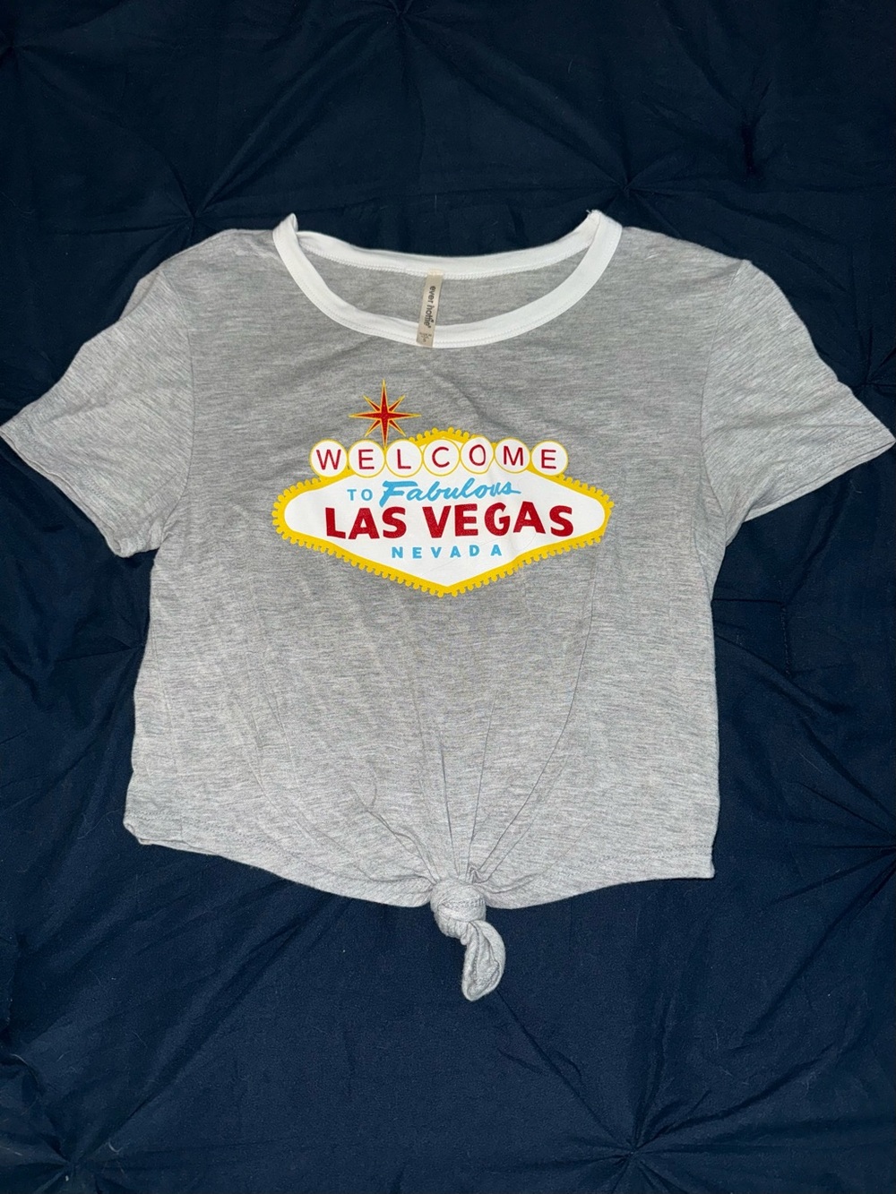 Las Vegas Grey Graphic Tie-Front Crop Top